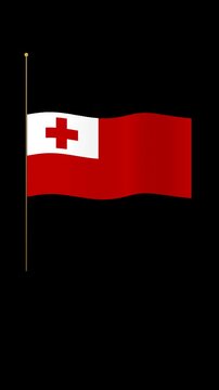 Tonga flag waving animation on transparent background, loopable motion graphic