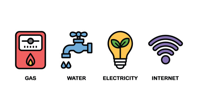 Flat of gas water electricity and internet utility services
