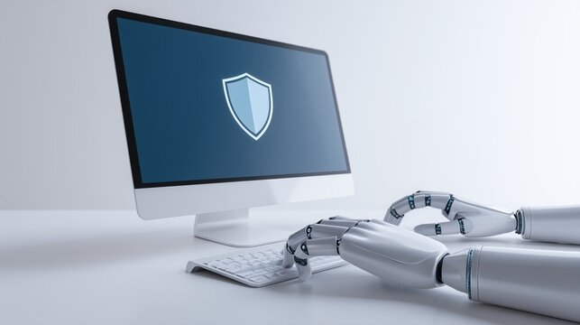Humanoid AI Robot Managing Cyber Defense and Automated Threat Detection System
