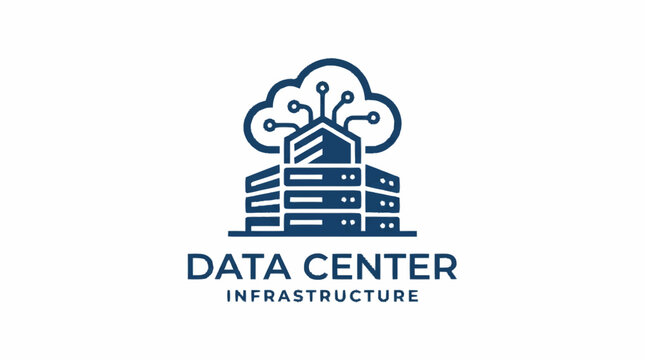 Modern Data Center Infrastructure with Cloud Connection Icon.