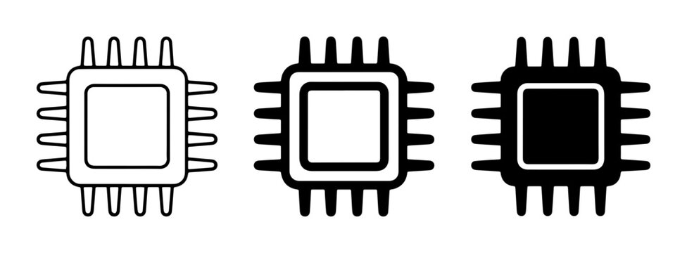 Computer Chip Icons, Microprocessor Symbols, Central Processing Unit Graphics, Technology Components, Electronic Circuitry Design Elements, Vector Illustrations