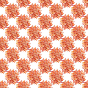 Orange Dahlia Flowers Seamless Pattern