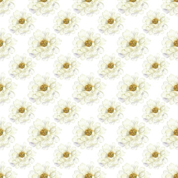 White and Cream Flowers Seamless Pattern