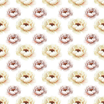 Cream and Tan Roses Seamless Pattern