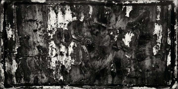 An aged and rough dark grunge texture of old wood and concrete wall surface with a dirty black paint pattern