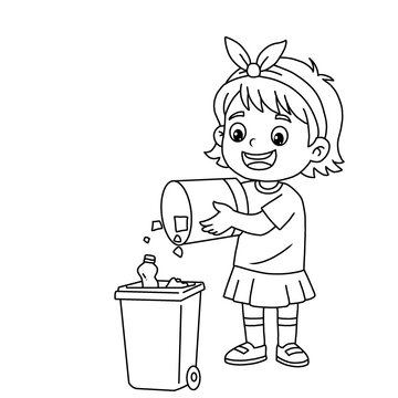 little girl throwing trash away