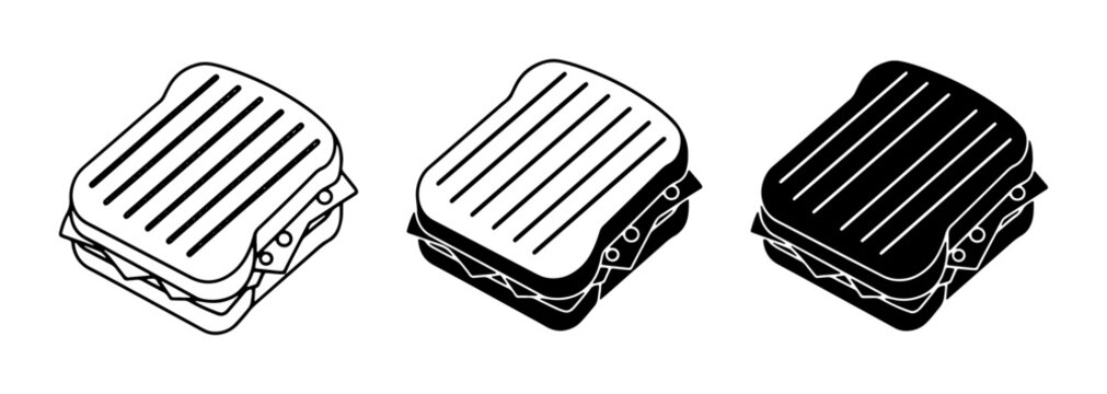 Grilled Sandwich Icons, Toasted Panini Vector Graphics, Hot Pressed Food Illustrations, Simple Snack Symbols