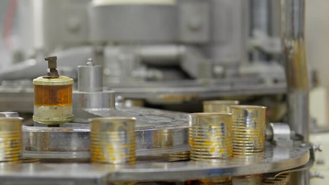 Food factory automated production line, industrial machinery metal can production line factory equipment stainless steel food packaging automated conveyor rotating platform manufacturing process