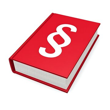 Red law book with paragraph symbol.