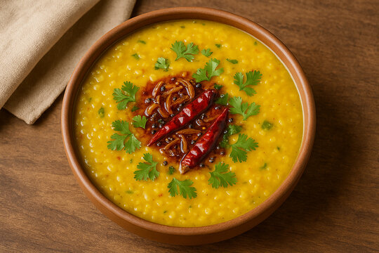 Indian popular food Dal fry or traditional Dal Tadka Curry stock photo