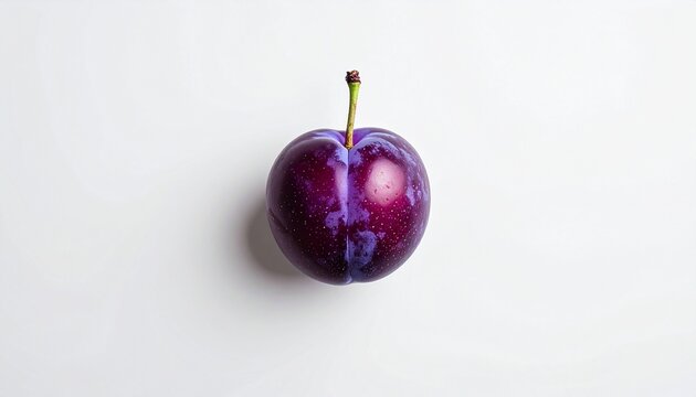 Single fresh ripe purple plum on a white background