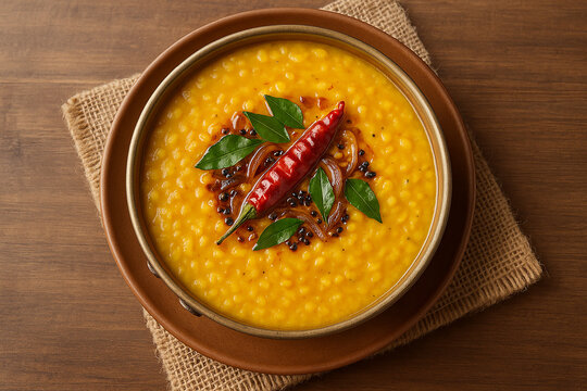 Indian popular food Dal fry or traditional Dal Tadka Curry stock photo