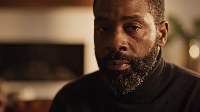 Man with beard closes eyes in prayer or meditation