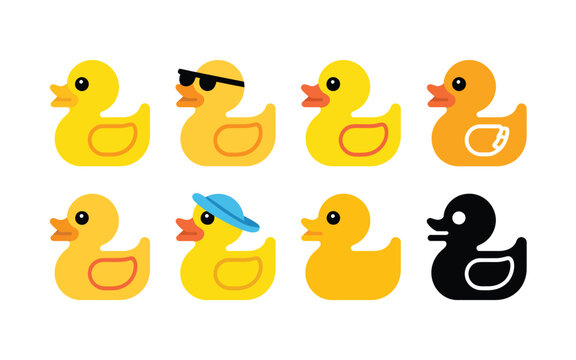Assortment of yellow rubber ducks in various styles with illustration collection sunglasses accessories childhood