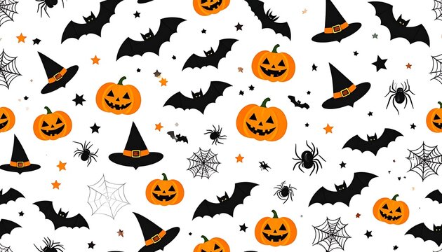 Halloween themed pattern with pumpkins bats.