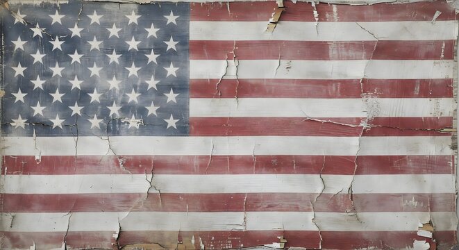 Vintage American flag with distressed texture, weathered USA national flag on aged canvas, rustic patriotic background for Fourth of July and Memorial Day