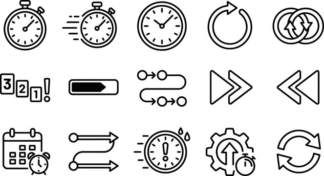 Time and Navigation Icons Set Outline Style
