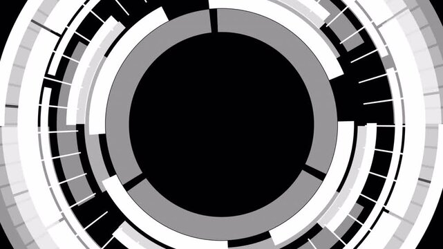 Abstract tech gear motion graphic design with complex segmented interface, futuristic HUD overlay for system diagnostics and data analysis
