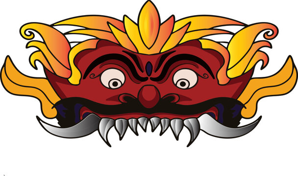 Indonesian traditional Kala mask vector illustration. Javanese and Balinese cultural demon face or Barong head ornament