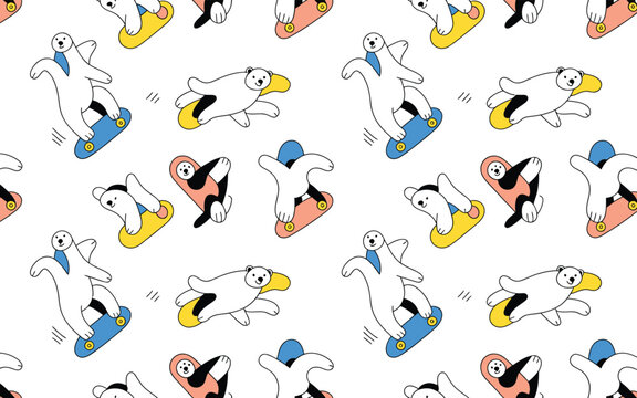 Whimsical snowboarding animals seamless pattern with snowboarding seamless repeating illustration background
