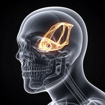 Human Skull with Brain Illumination.
