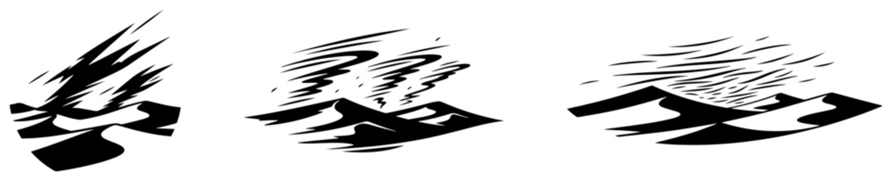 Landslide and rockfall disaster on mountain slope in black and white vector style