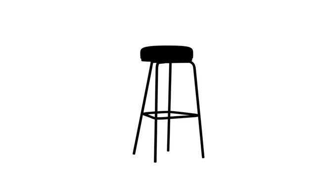 Modern black bar stool with four legs and footrest minimalist design