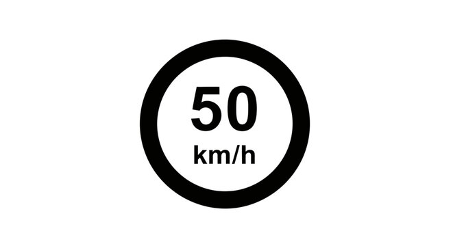 Speed limit sign indicating 50 kilometers per hour on a white background