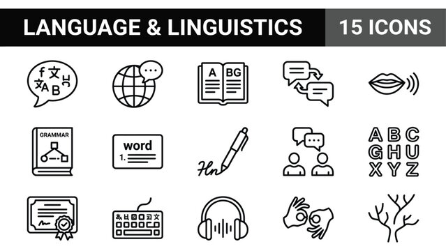Education icons, language icons, linguistics icons, learning icons