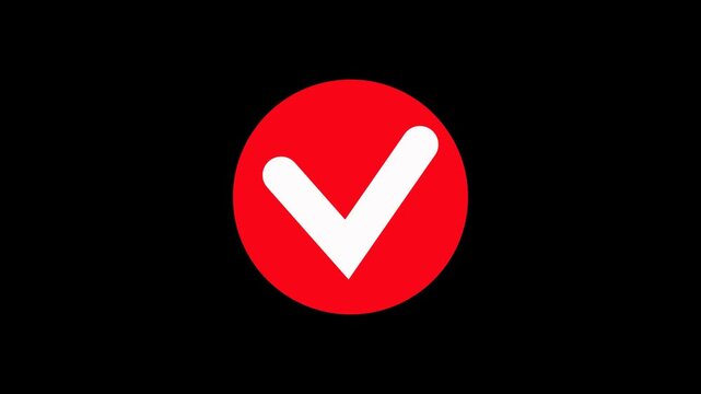 White check mark inside a red circle on black background