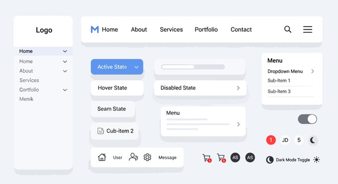A screenshot of a website's user interface shows a navigation menu with various buttons and icons on a gray background.