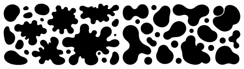 Organic blob shapes and liquid splat silhouettes set in black and white vector style © Camel