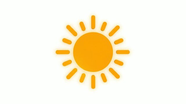 Animated bright yellow sun on white background for weather forecast
