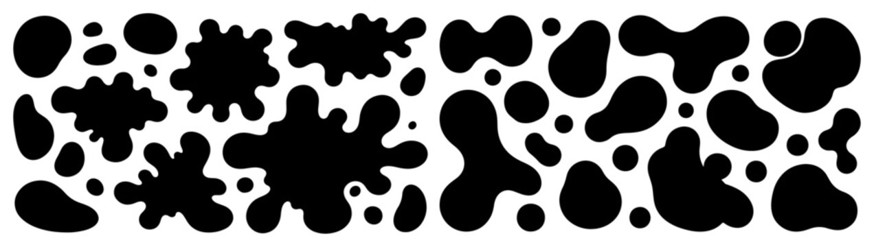 Organic blob shapes and liquid splat silhouettes set in black and white vector style