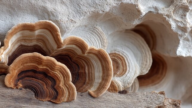 Layered Shelf Fungi on Wood Texture