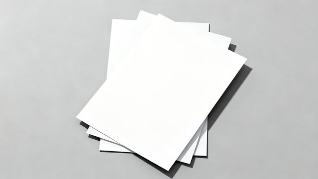 Pile of empty white paper sheets centered on gray background for official document mock up.