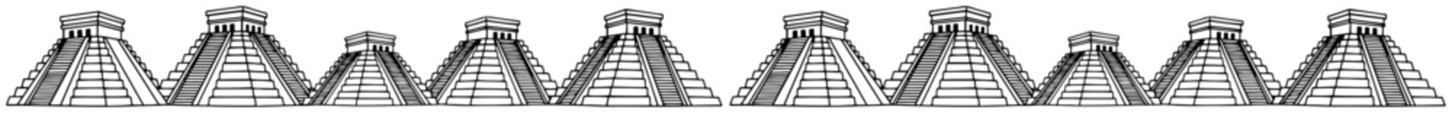 Mayan pyramid border with ancient temple architecture in minimalist silhouette style
