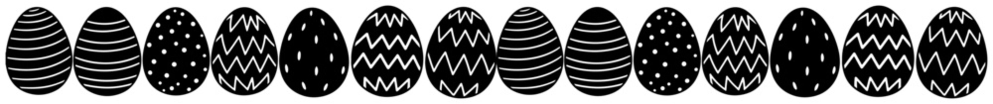Easter egg border with various decorative patterns in minimalist silhouette style