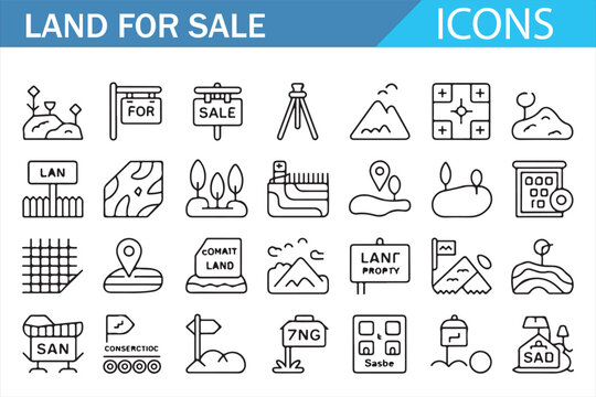 Land for Sale Icons Set with Real Estate Property and Location Symbols