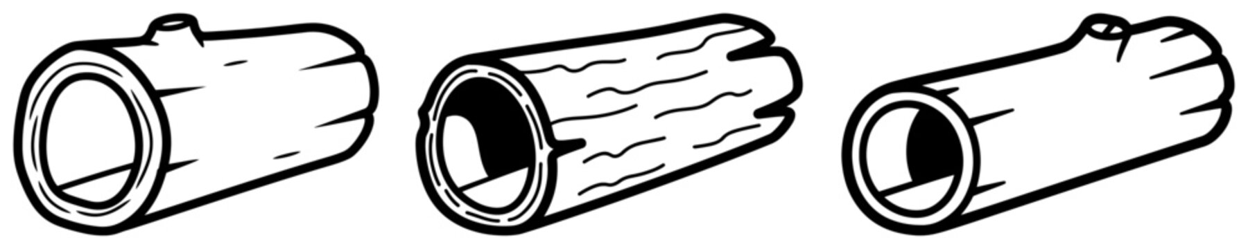 Wooden logs and tree trunks set in hand drawn outline style
