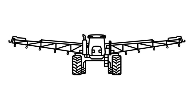 Tractor sprayer with long boom arms for agricultural use on white background