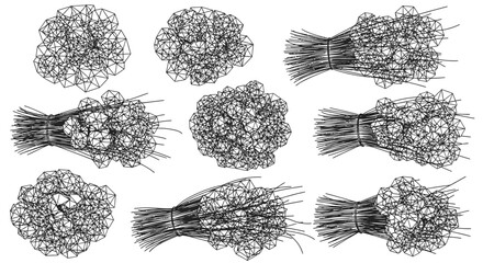 Wireframe 3d broccoli florets and bunches on white background polygonal mesh black lines and dots geometric shapes detailed illustration © Dipan