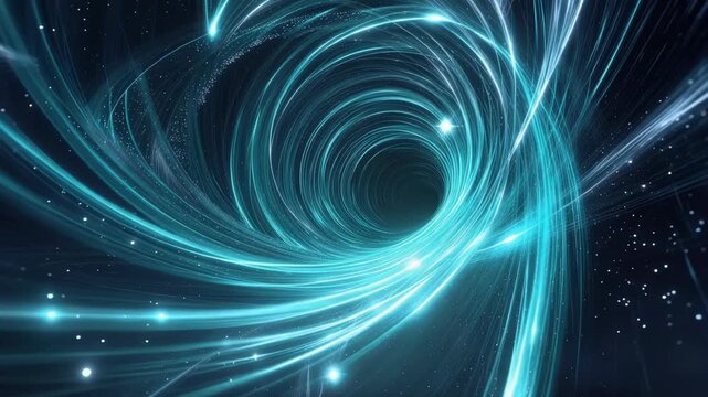 Abstract light vortex blue spiral tunnel glowing swirl digital energy dark futuristic background, luminous motion blur cyan glow, cosmic wave scene with abstract blue spiral vortex and glowing light