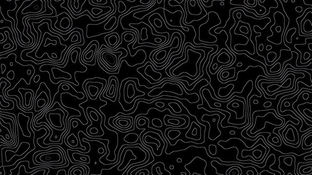 Animated video of moving topographic texture. Moving waves on black background.