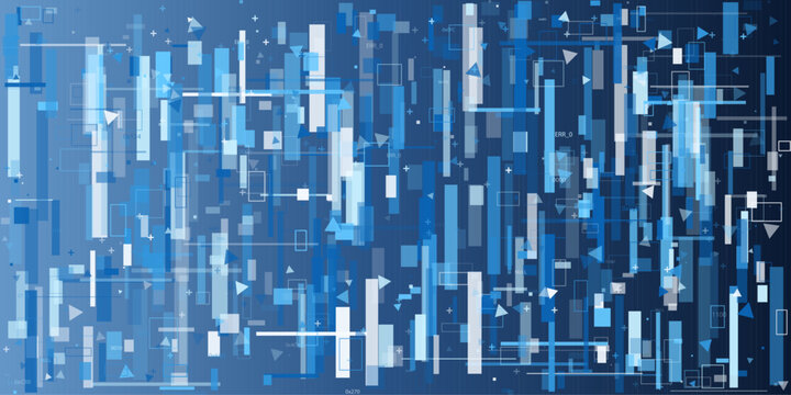 Abstract blue technological background featuring a vertical digital data flow. This dynamic geometric matrix creates a modern cyber space design element.