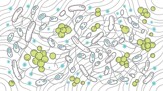 Microscopic bacteria and microorganism pattern background with scientific biology vector illustration design