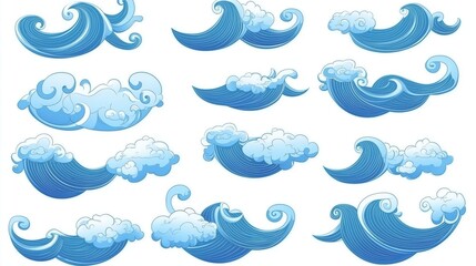 Fototapeta premium Cartoon Water Waves Set