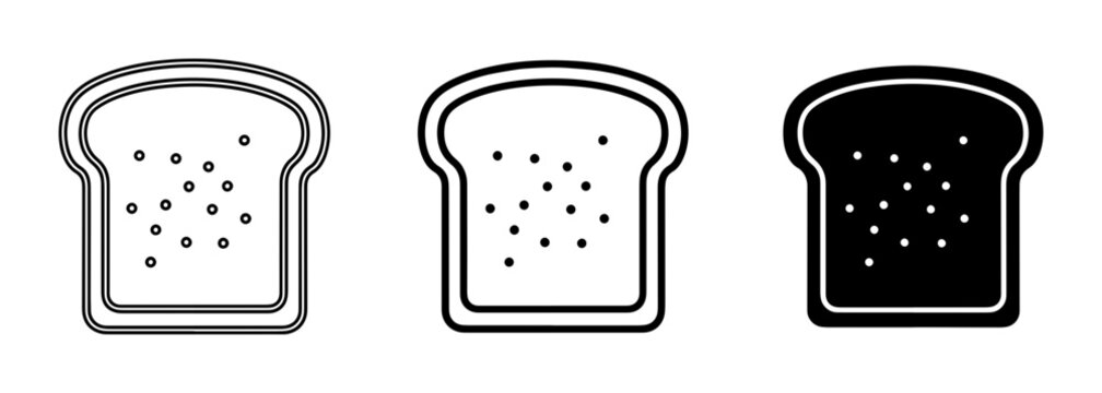 Toast Slices Vector Icons, Simple Bread Icons, Breakfast Food Graphics, Black and White Bakery Symbols