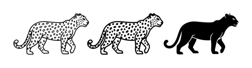 Fototapeta premium Leopard and Black Panther Vector Icons, Stylized Big Cat Silhouettes for Wildlife and Safari Themes