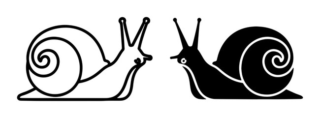 Two Stylized Snails, Outline and Silhouette, Facing Each Other, Vector Art, Simple and Modern Design © Roja